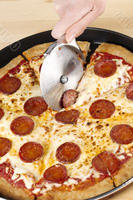 pepperoni pizza on a tray