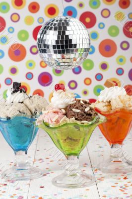 assorted ice cream flavors and disco ball