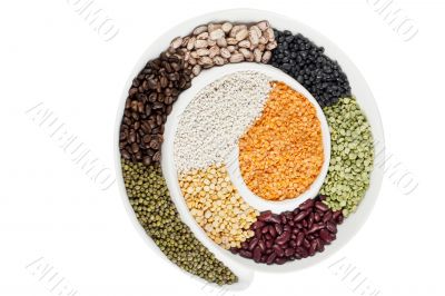 top view image of assorted beans in circular bowl