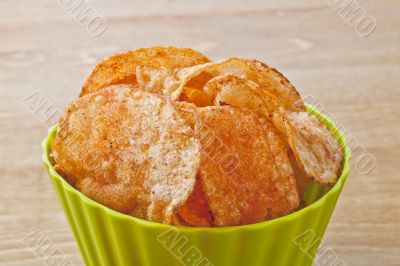 cheese potato chips in bowl close up