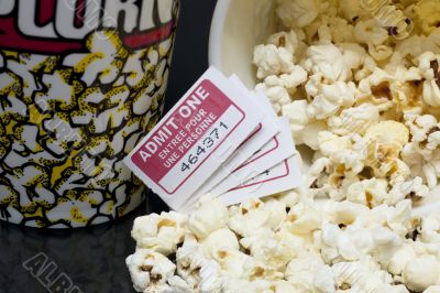  macro movie pop corn with several tickets