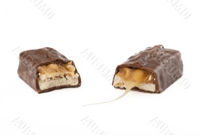 split chocolate bar with caramel 