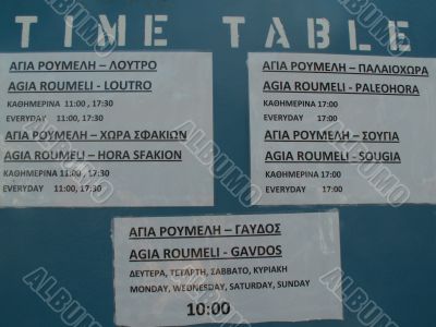 Time table for the ferry in Crete