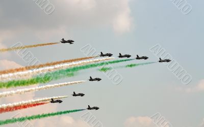 Demonstrative performance of Italian aerobatic team at the air s