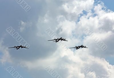Russian strategic bombers in flight