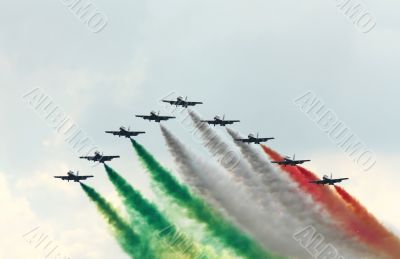 Demonstrative performance of Italian aerobatic team at the air s