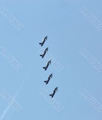 Demonstrative performance of Italian aerobatic team at the air s