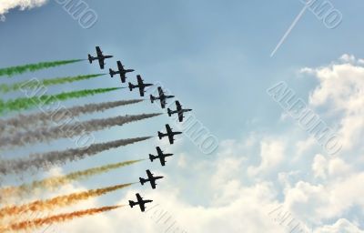 Demonstrative performance of Italian aerobatic team at the air s