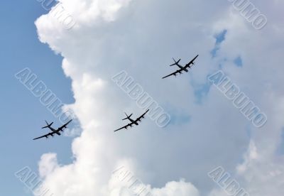 Russian strategic bombers `Tu 95` in flight