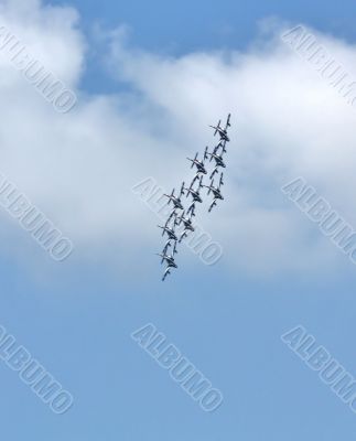 Demonstrative performance of Italian aerobatic team at the air s