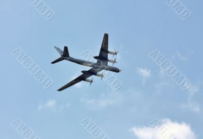 Russian strategic bomber `Tu 95` in flight