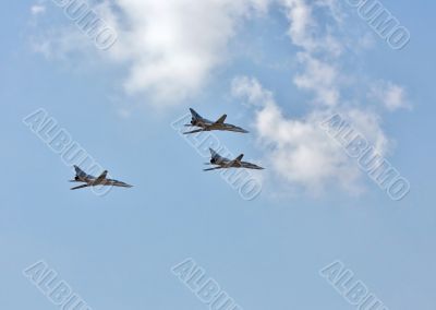 Three long-range bombers Tu-22M “Backfire” in flight