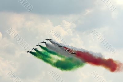 Demonstrative performance of Italian aerobatic team at the air s