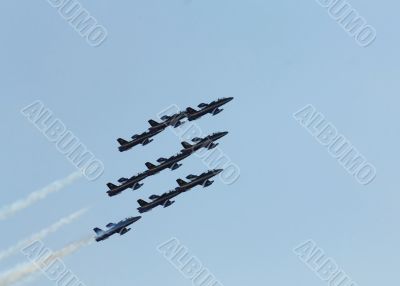 Demonstrative performance of Italian aerobatic team at the air s