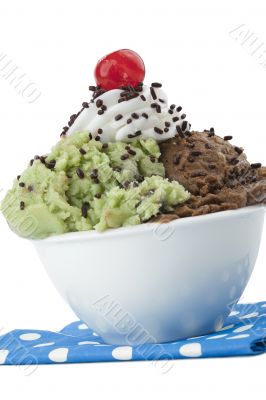 chocolate and mint ice cream with toppings