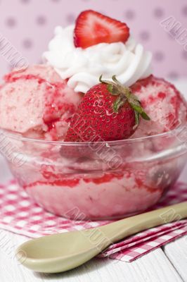 strawberry flavor ice cream on a bowl
