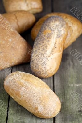 fresh baguettes in a table