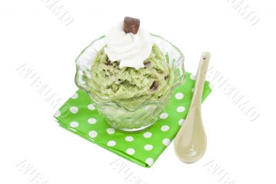 mint chocolate chip ice cream with whip cream