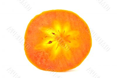 Slice persimmon on a white background