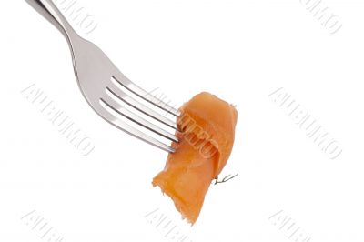slice salmon on the fork