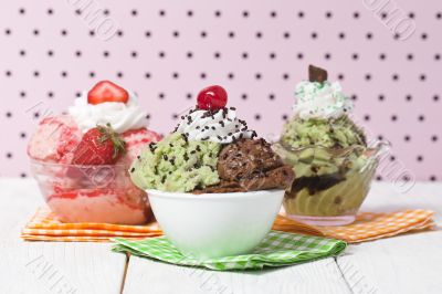 three flavors of ice cream on the bowl 