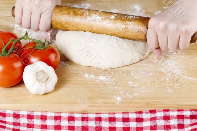 rolling pin knead on dough