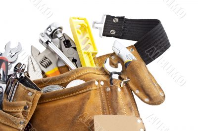 tool belt with work tools on white background tool belt with work tools on white background