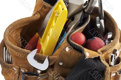 work tools in tool belt 