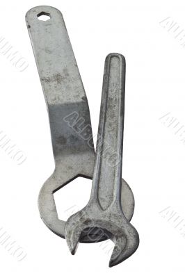 open and closed wrenches on white background