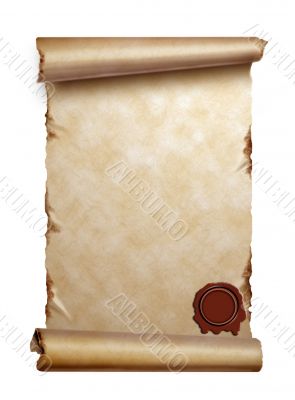 Scroll of old paper with curled edges isolated