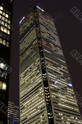 low angle shot of illuminated office building at night