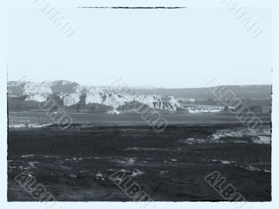 black and white image of mountain range