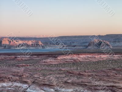 mountain range with cliffs and river at lake mead