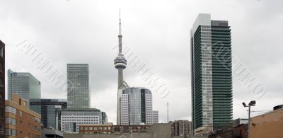 distant shot of office buildings and cn tower