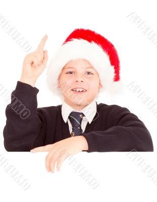 Schoolboy over a blank sign.