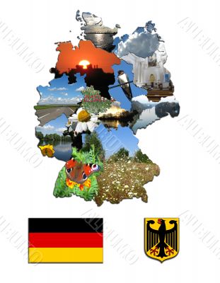The map of regions and the arms of Germany