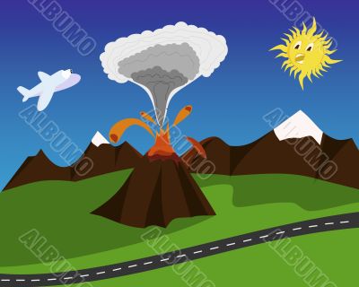 Cartoon volcano eruption