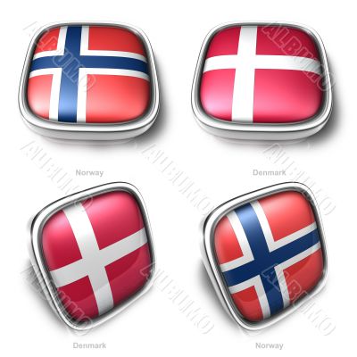 Norway and Denmark 3d metallic square flag button 