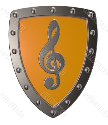 clef on metal shield