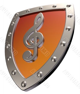 clef on metal shield