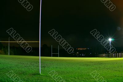 Rugby stadium at night