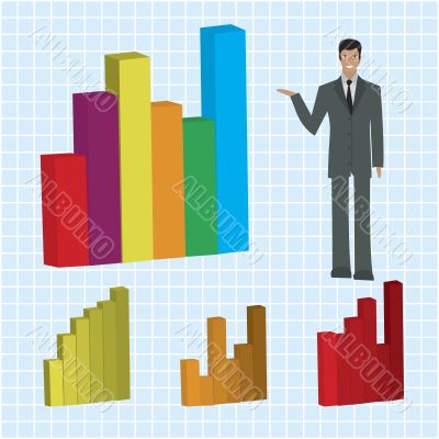 businessman explaining business bar diagram