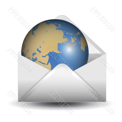 globe inside the mail envelope
