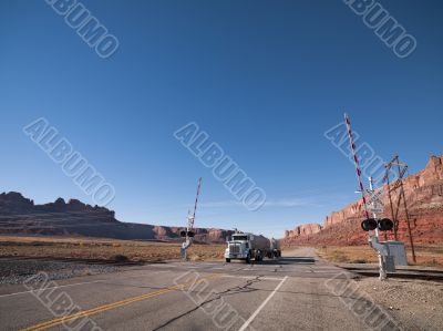 truck at railroad crossing