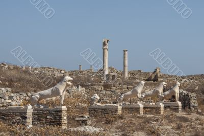 archaic statues of lions on the sacred way