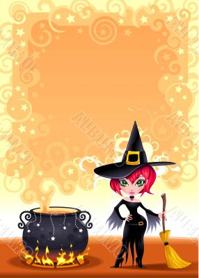 Funny witch with pot.