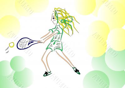 Tennis player. Lesson in tennis. Woman returns the ball racket. Tennis player. Lesson in tennis. Woman returns the ball racket.