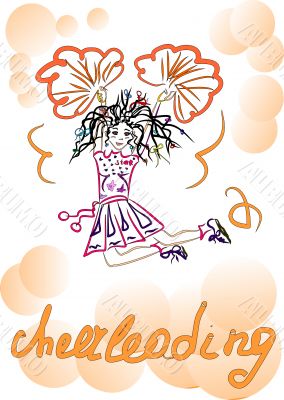 Cheerleading. Girl with pompoms.