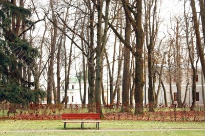 Old-time estate among the leafless trees