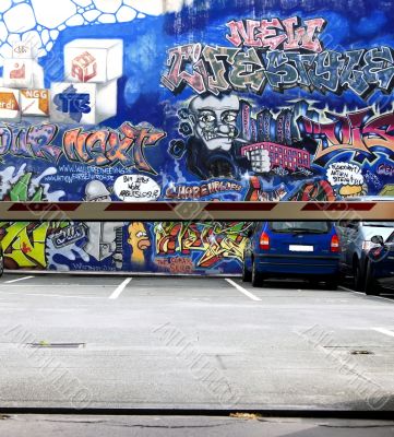 parking bay with graffiti parking bay with graffiti